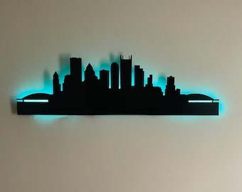 Pittsburgh Pennsylvania Skyline Light Wall Hanging - Pittsburgh Gifts, Pittsburgh Wall Art, Modern Home Decor, Wall Banner, Pittsburgh Sign