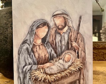 Nativity scene canvas wall art - Holy Family Christmas Decor - Religious Manger Scene Painting - Christian Holiday Home Accent