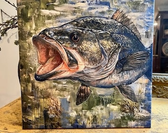 Largemouth Bass fish canvas art print, Gifts for him, Man cave , Home Office wall art, Nature enthusiast art, New home gift, Living room de