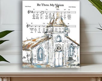 Hymn canvas art print, Be Thou My Vision, Church music sheet, Old church art, living room decor