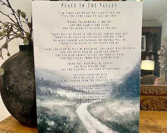 Peace In The Valley song lyric art print, canvas art, Christian home decor, memorial gift, gospel song, grandparents present, funeral gifts