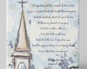 In The Garden Hymn Lyric Art, Church Steeple Canvas Block