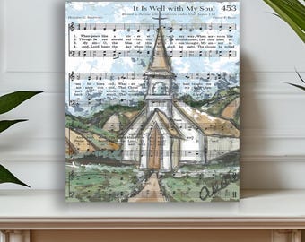 Christian Home decor, Church canvas art print, Living room wall art, It Is Well hymn page wall art, Original art print, Bedroom wall art