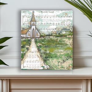 Beulah Land canvas art print, Christian home decor, Church decoration, hymn wall art, Christian bible art, Old church painting, Christmas