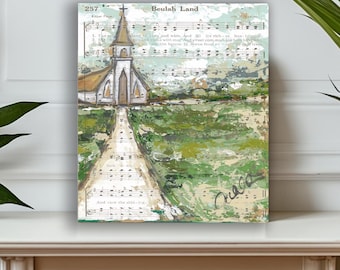 Beulah Land canvas art print, Christian home decor, Church decoration, hymn wall art, Christian bible art, Old church painting, Christmas