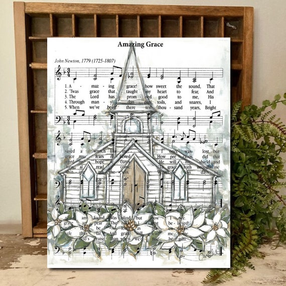 Vintage Hymn Canvas Art Print, Old Church Art Decor, Country House