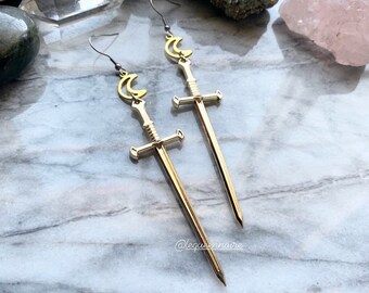 Moon Sword Earrings - Gold