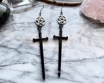 Pentacle Sword Earrings - Black