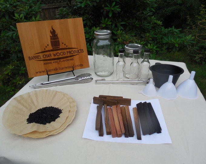 Complete Barrel Char Wood Products liquor and spirits aging and flavoring kit Age your own whiskey, rum or tequila homemade bitters