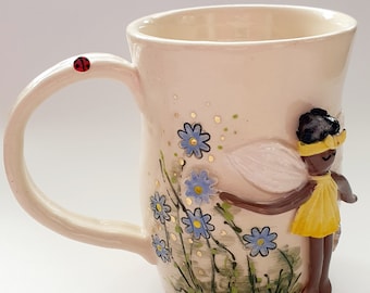 Mug fait main, mug fée, mug fée marron, mug à café, céramique faite main, cadeau poterie, cadeaux pour elle, cadeau d'anniversaire, cadeau pour lui,