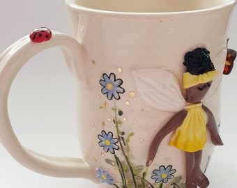 Handmade mug, fairy Mug, brown fairy Mug, coffee mug, handmade ceramics, pottery gift, gifts for her, birthday gift, gift for him,