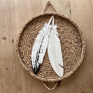 Wood Eagle Feathers 14” - block printed with painted details