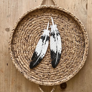 Wood Eagle Feathers 12” - block printed with painted details