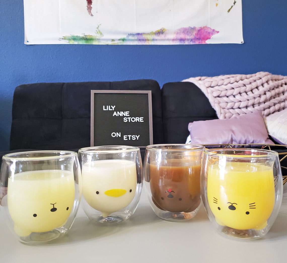 Cute Coffee Cup / Clear Coffee Mug / Tea Cups / Milk Cups / Etsy