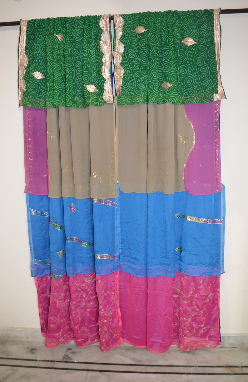 Indian curtain room divider window curtain hippy gypsy curtain door curtain blue boho shower curtain saree curtains reversible curtain SB23