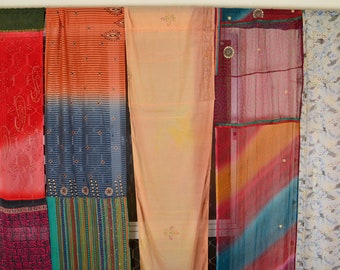 Indian Vintage Silk Sari Multicolor Curtain Handmade Patchwork Door Window Drape Home Decor Recycled Curtain 85"CT127