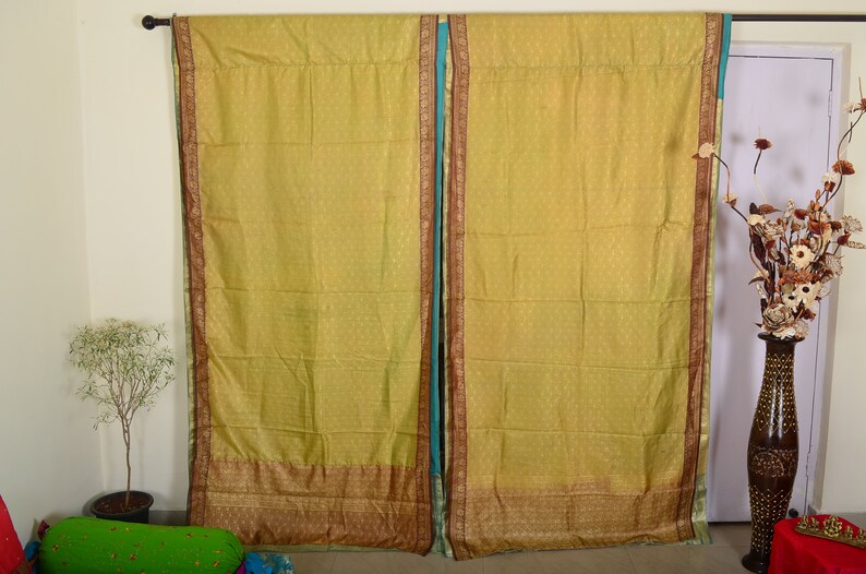 Indian curtain saree Silk curtain sare Boho curtain gypsy curtain hippy bohemian vintage curtain Ethnic wall hanging blue curtain 88 SK128