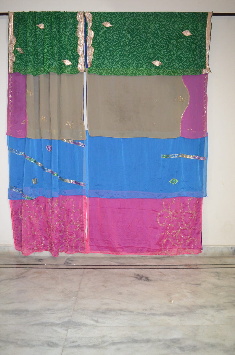 Indian curtain room divider window curtain hippy gypsy curtain door curtain blue boho shower curtain saree curtains reversible curtain SB23