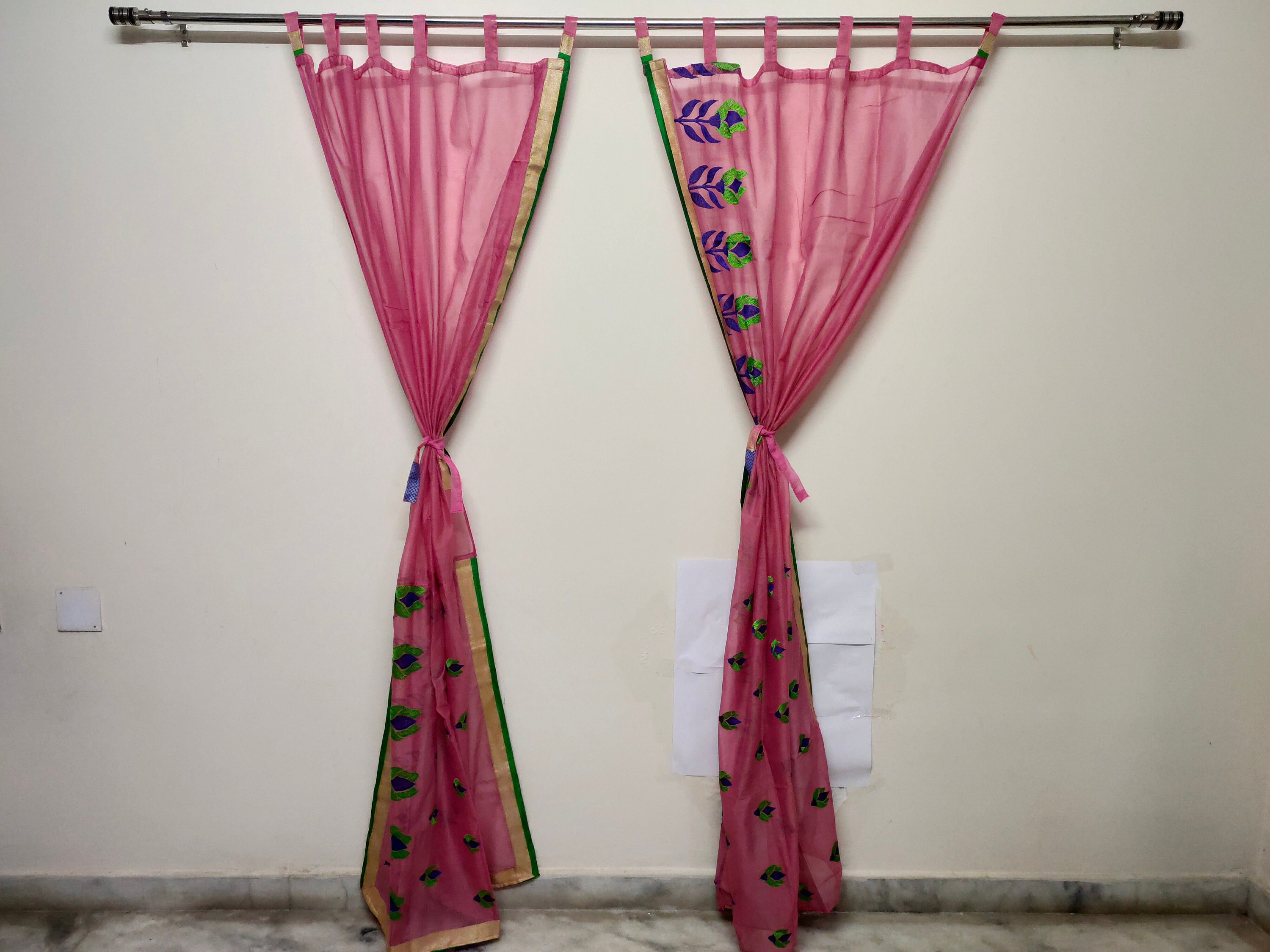Indian curtain cotton curtain pink curtain 2 pcs semi sheer Etsy