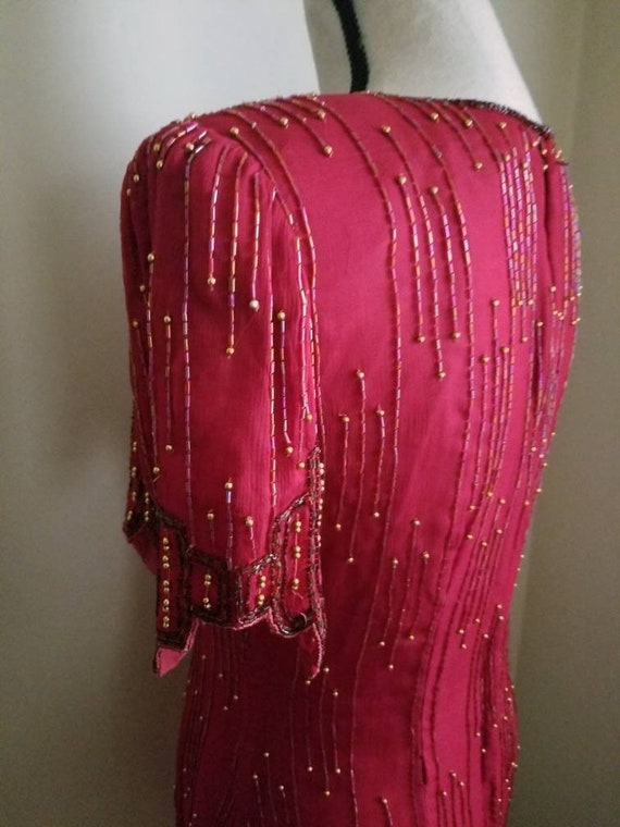 Vintage Red Beaded Dress || Art Deco - image 5