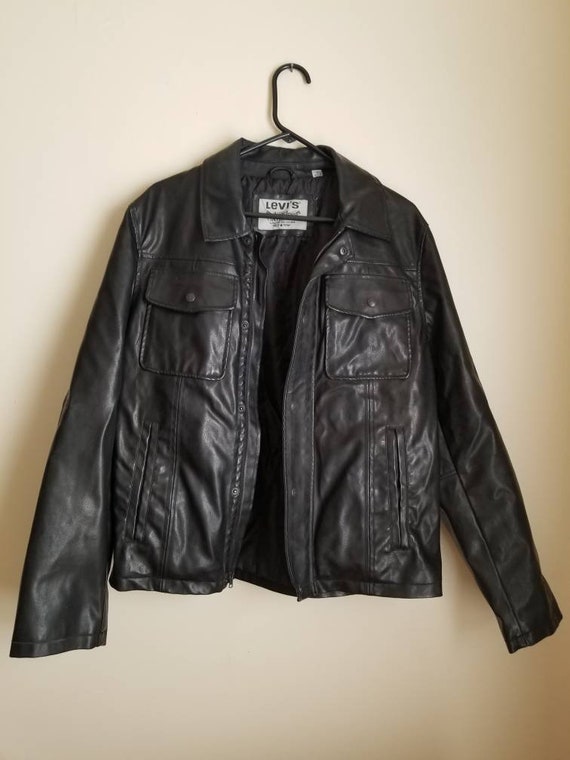 Vintage Black Faux Leather Jacket || Levis - image 4