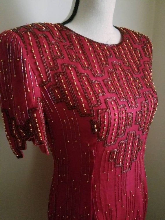 Vintage Red Beaded Dress || Art Deco - image 3
