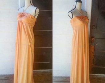 1970s Peach Halter Dress || Nadine || Extra Extra Small