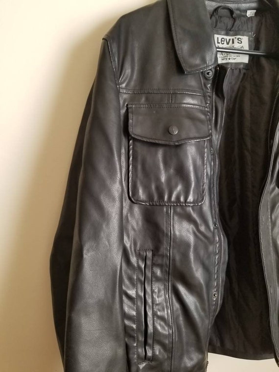 Vintage Black Faux Leather Jacket || Levis - image 7