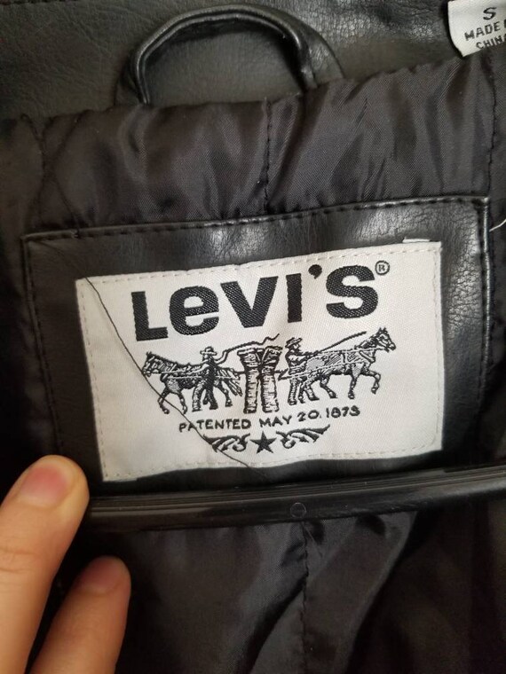 Vintage Black Faux Leather Jacket || Levis - image 2