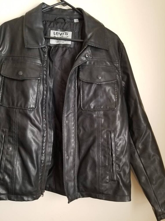Vintage Black Faux Leather Jacket || Levis - image 3