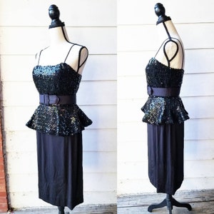 1970s/80s Black Sequin Dress || Eklektic || Small