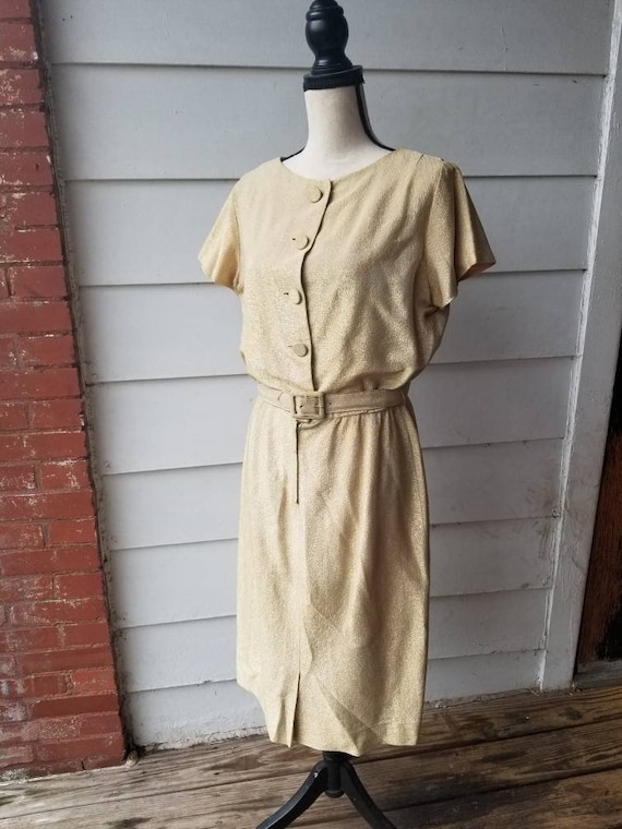 1970s Golden Belted Dress || Medium-Large