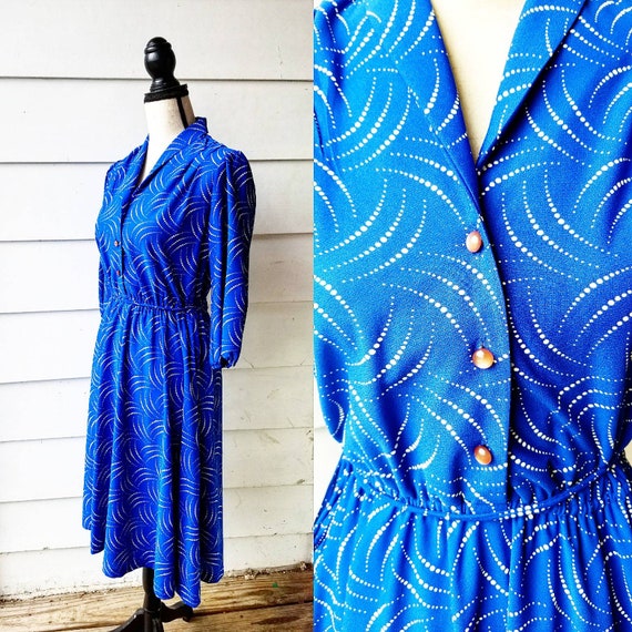 1960s Abstract Blue Dress - image 1