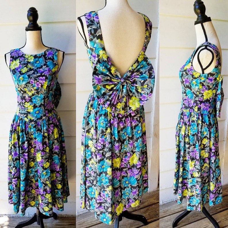 90s Floral Day Dress Oversized Bow All That Jazz
