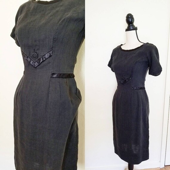 1930s/40s Simple Cotton Black Dress || Small