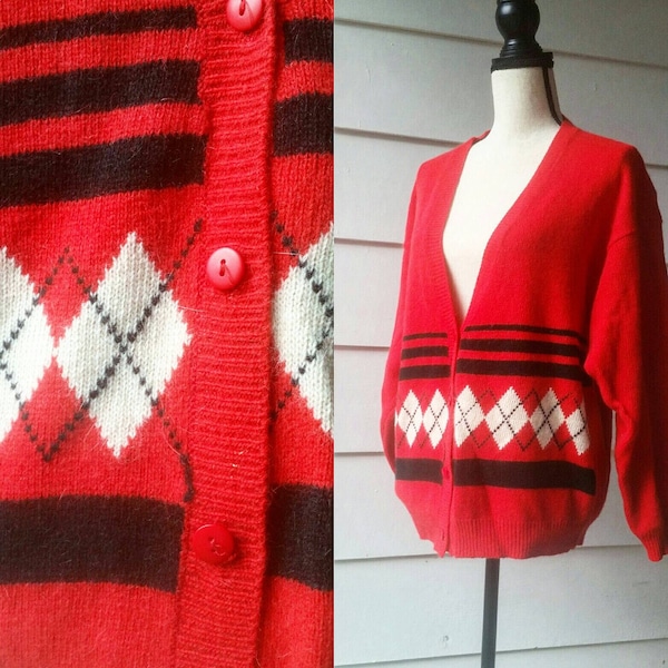 Vintage Red Slouchy Cardigan || Lambswool and Angora || Rafaella