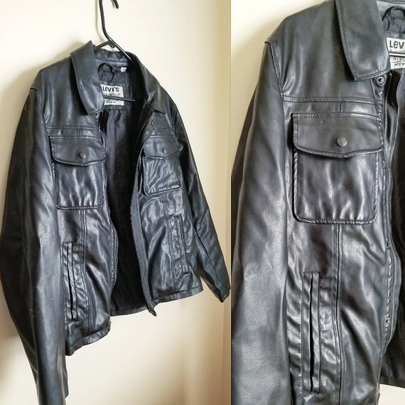 Vintage Black Faux Leather Jacket || Levis