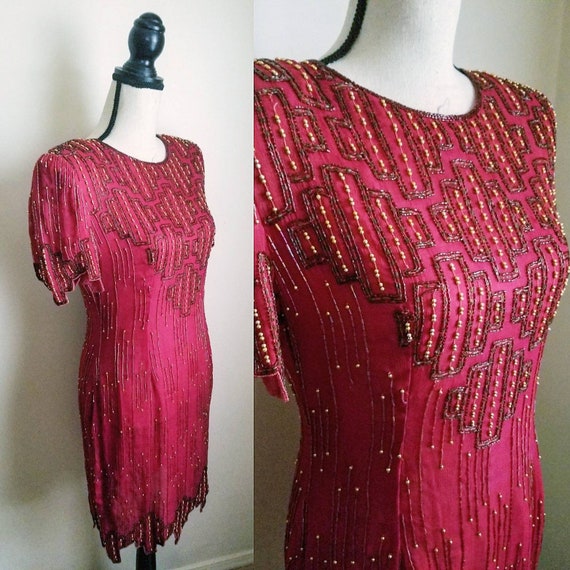 Vintage Red Beaded Dress || Art Deco - image 1