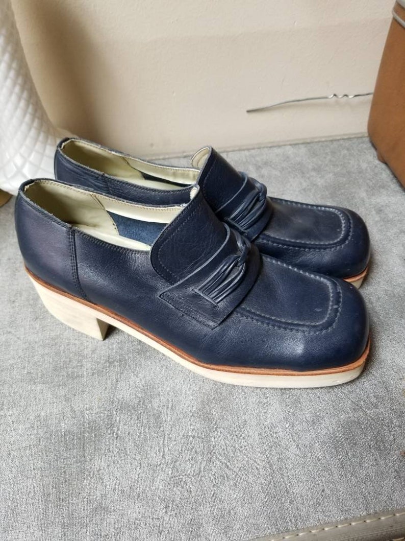1970s Navy Platform Shoes Groovy Disco Era