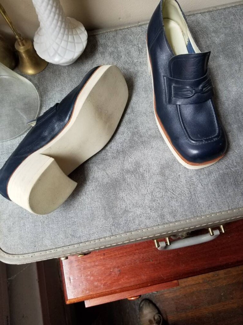 1970s Navy Platform Shoes Groovy Disco Era