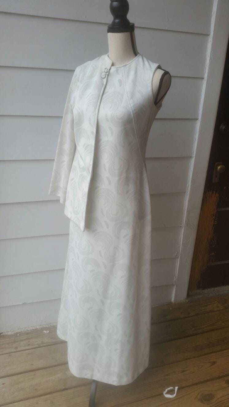 1970s Silver Swirls Dress With Jacket Small-medium - Etsy