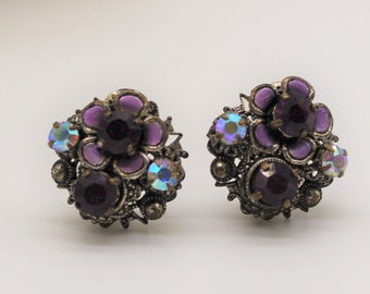 Pendientes VINTAGE PURPLE RHINESTONE de Albert Weiss para regalo nupcial de boda o regalo de joyería para ella, pendientes de pedrería brillante rosa púrpura