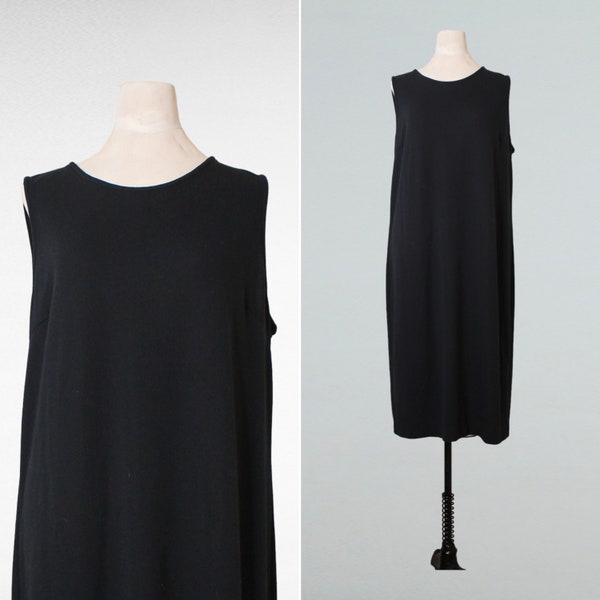 1980's BLACK SHIFT DRESS versatile minimalist lightweight cotton blend little black dress cottage core dress size medium to large