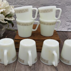 CORELLE PYREX MUGS sold in sets of 4 white milk glass cups for vintage coffee station,mid century coffee bar, vintage woodlawn brown pyrex