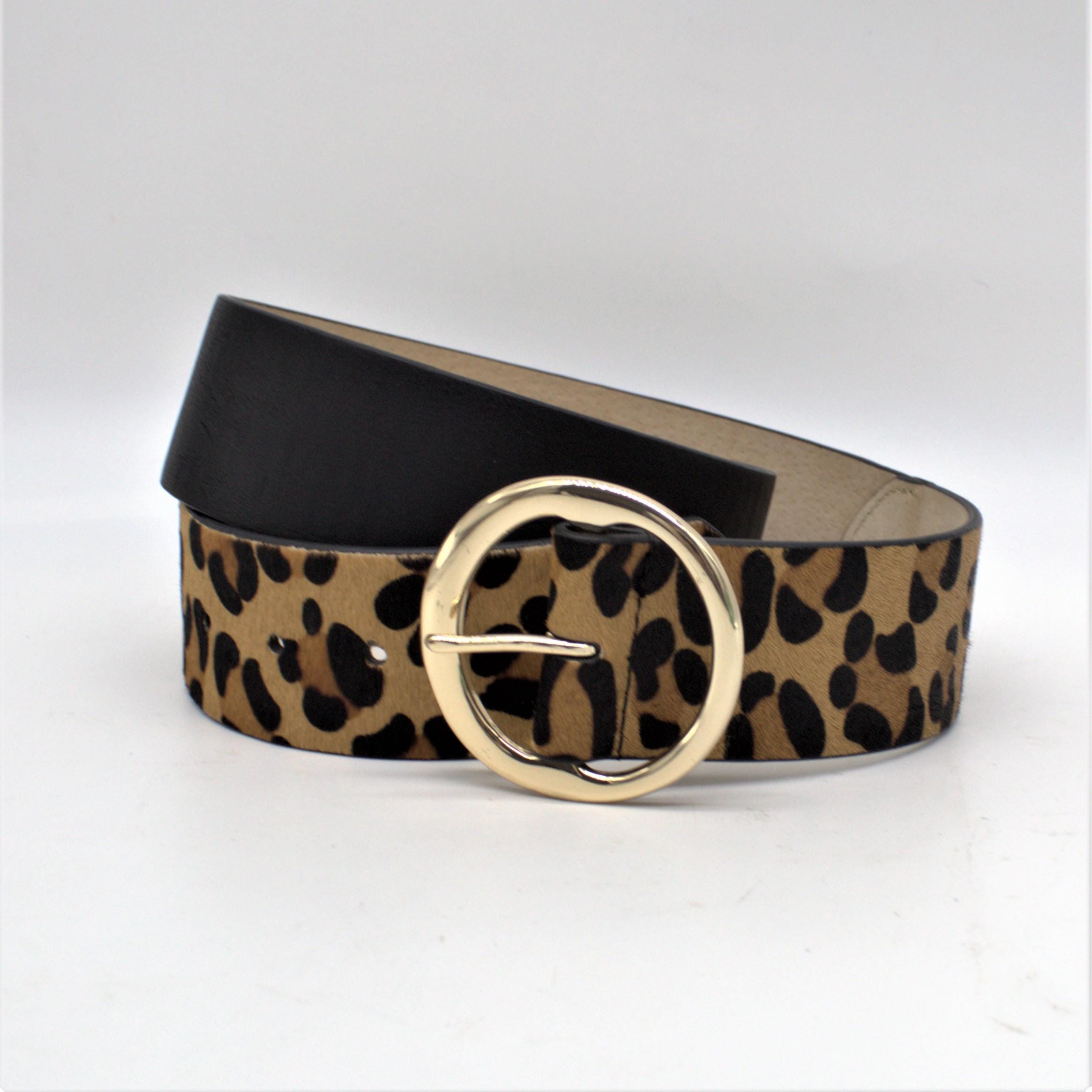 ME+EM Leopard Print Calf Hair Belt with Gold Buckle - Black, Brown, Cream Women main image 3