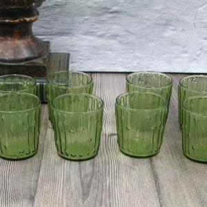 1970's ROCK GLASSES by Anchor Hocking , set of 4 bamboo pattern tumblers for vintage man cave bar , mcm avocado juice cup 2 sets for kitchen