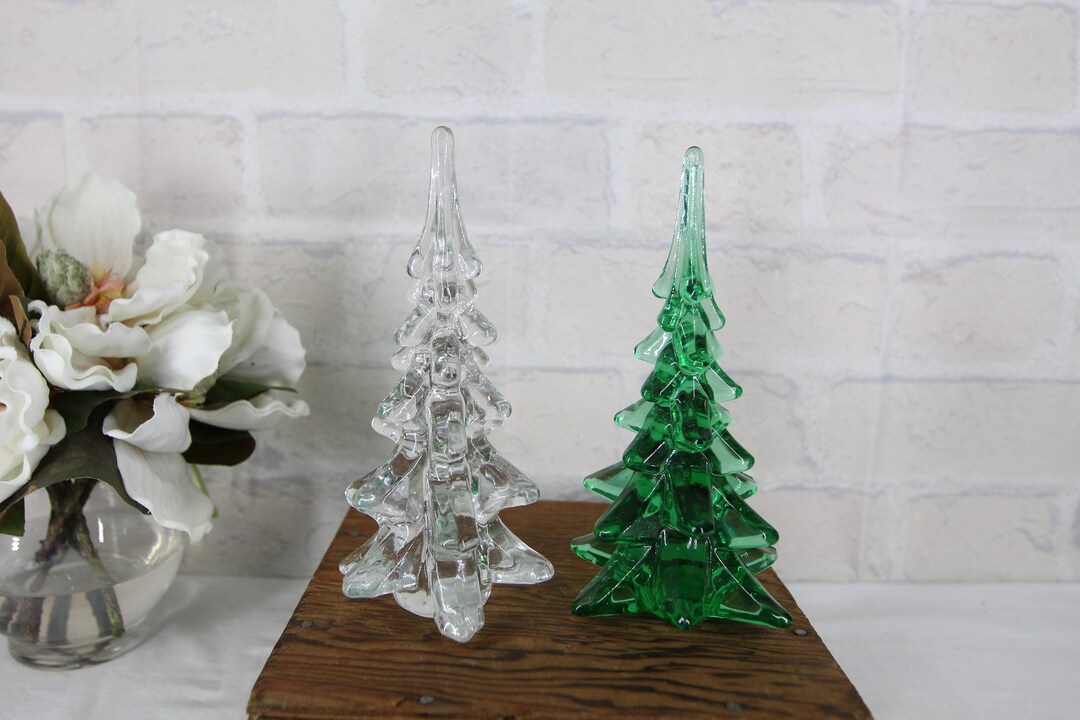 1980's GLASS PINE TREES Set of 2 Blown Glass Christmas Etsy
