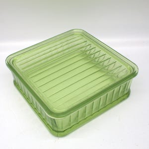 URANIUM GLASS DISH | Large Size 8.5&quot; | Depression Glass | Refrigerator Dish |  Circa 1930 | Anchor Hocking