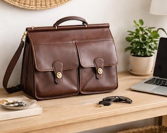 Bolso para ordenador Coach vintage / Bolso bandolera grande de los años 90 / Piel de lujo