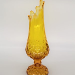 1970s GOLD SWUNG VASE 9 fingered large yellow wide mouth pedestal vase mid century modern maximalist statement decor, perfect gift for home